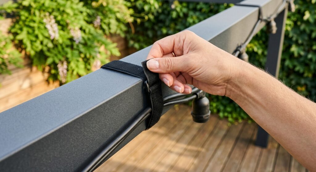 rzepy pergola altana lampki girlanda wieszanie